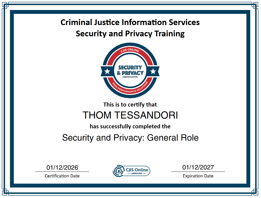 Criminal Justice Information Services Security and Privacy Training