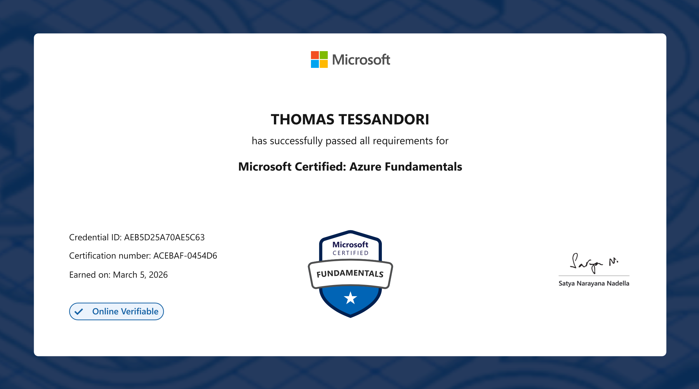Microsoft Certification AZ-900 Azure Fundamentals
